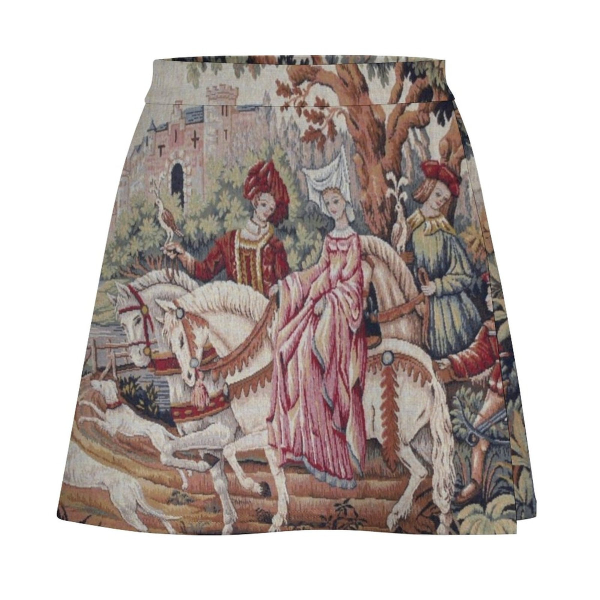 Medieval Tapestry Print Mini Skirt