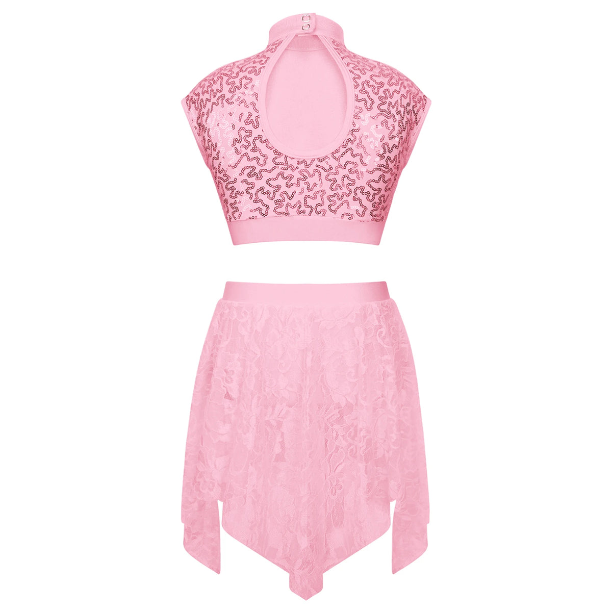 Sequins Ballet Dance Set Girls Crop Top Skirted Shorts Stage Dance Costumes