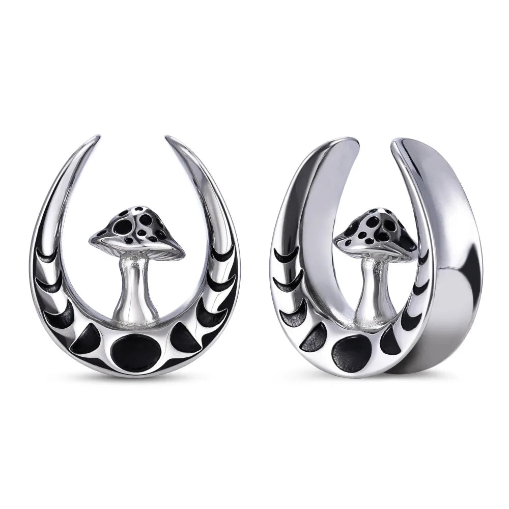 Stainless Steel Mushroom Saddle Ear Gauges Tunnels Expanders Plugs Earring Piercing Jewellery Double Flared 2PCS