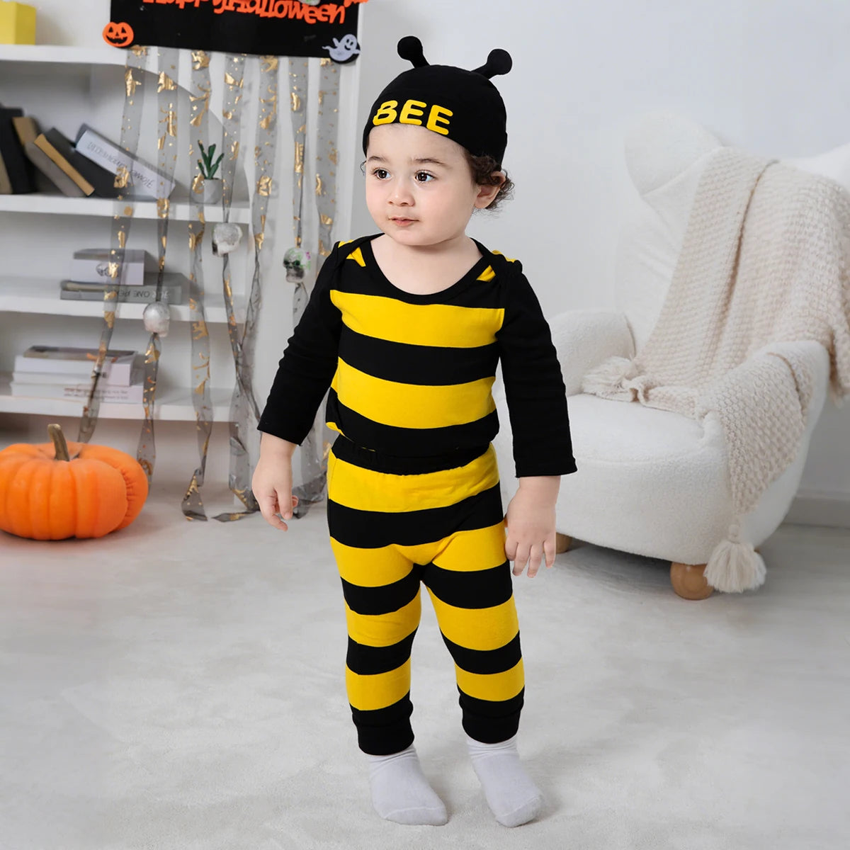 Infant Baby Bee Clothing Sets Girls Boys Beanie Onesie Pants Set