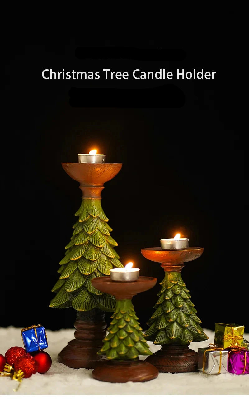 Resin Vintage Christmas Tree Candlestick Holders