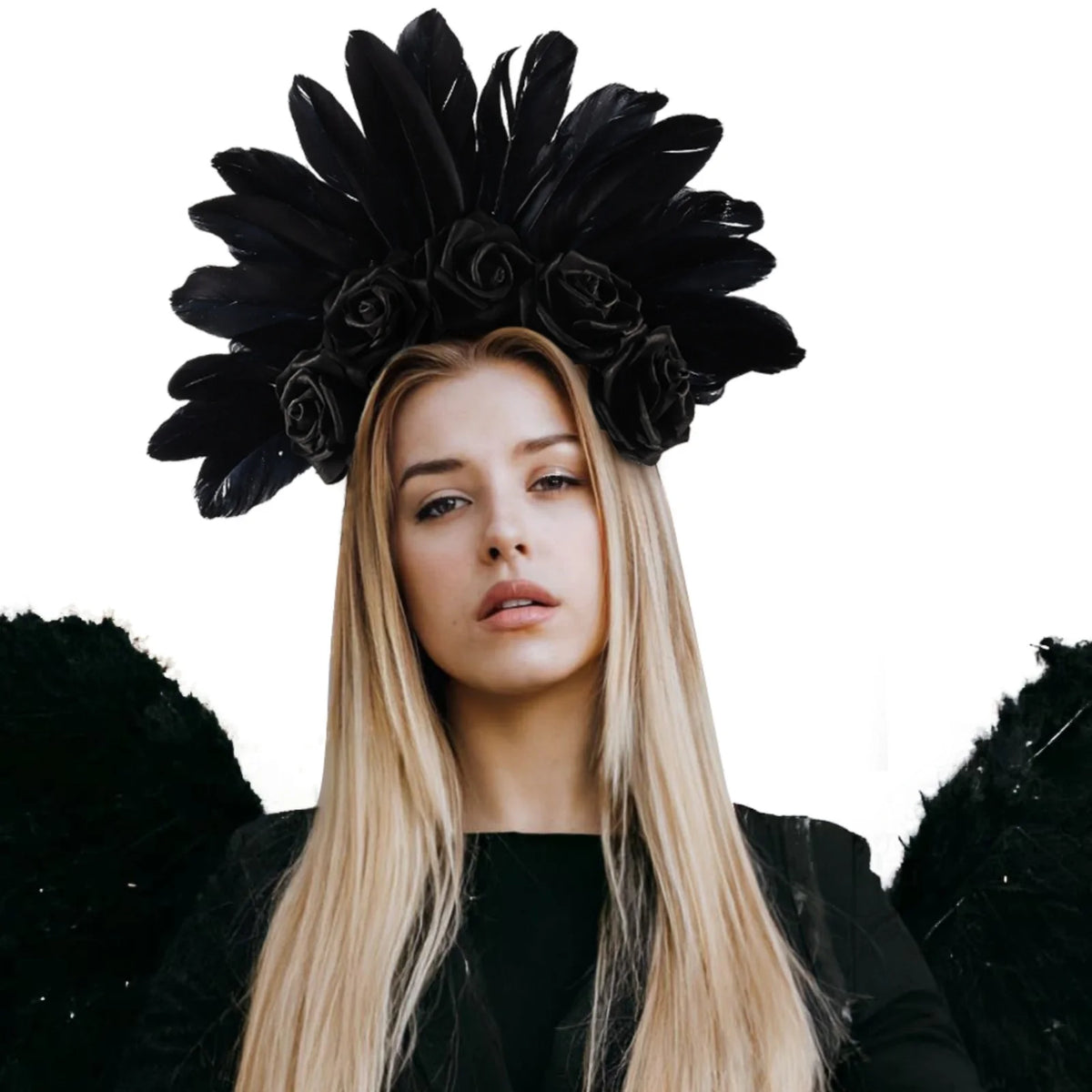 Carnival Showgirl Feather Rose Halo Headpiece Hairband Costume Headdress