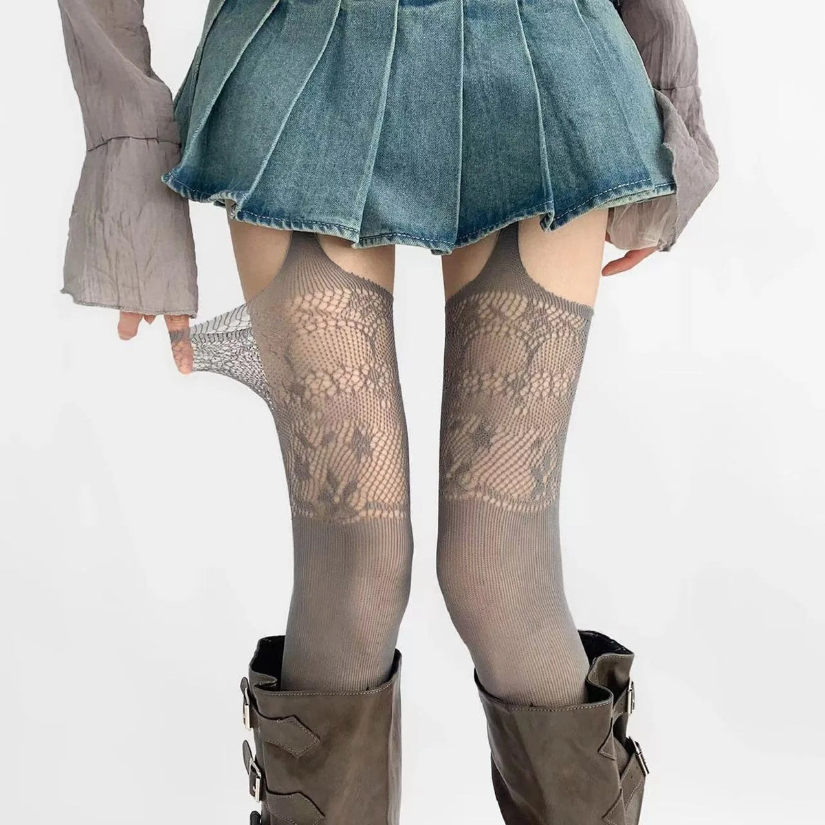 Floral Fishnet Garter Belt Stockings