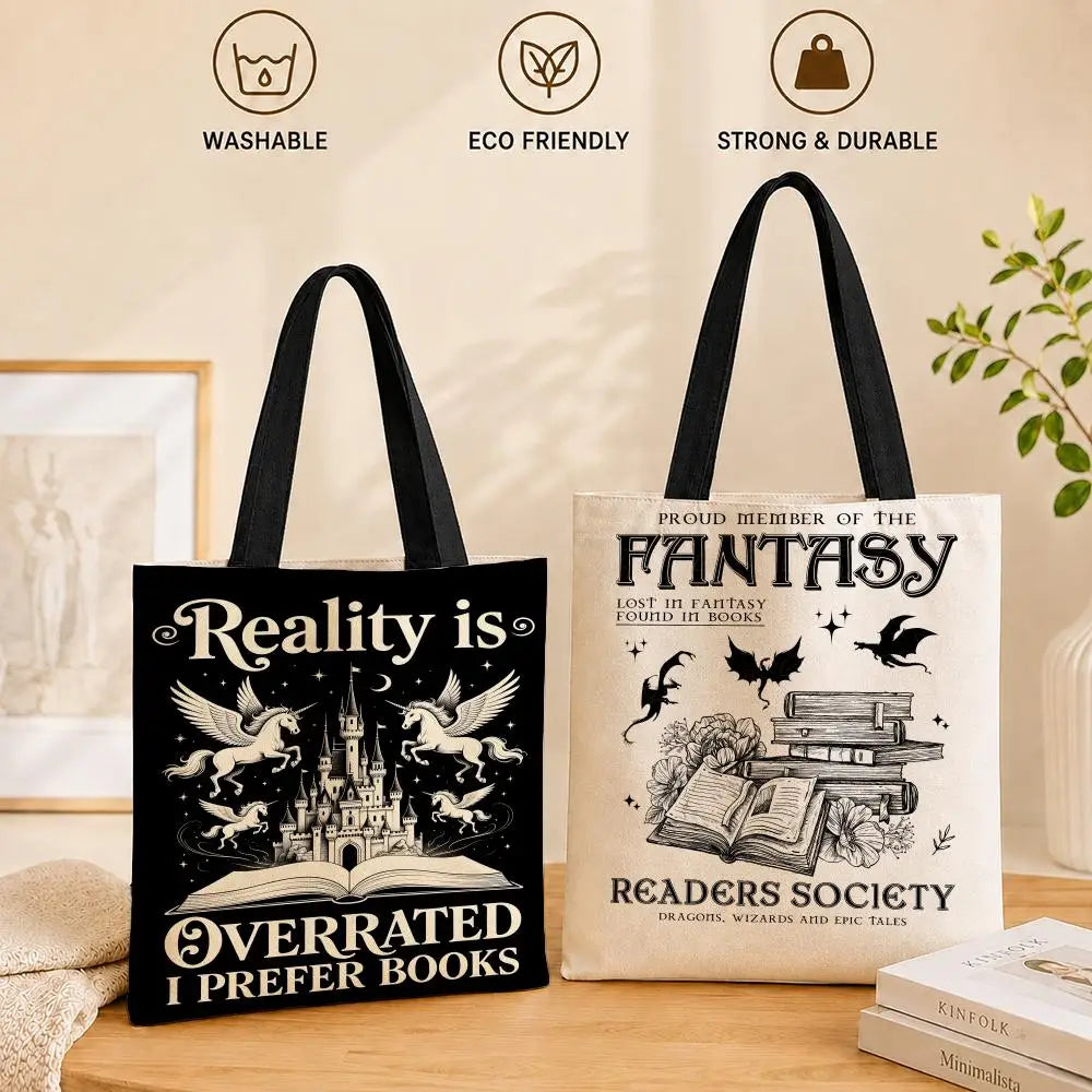 Fantasy Readers Society Canvas Totes B-Bag Storage Bags Large Capacity Shopping Bag