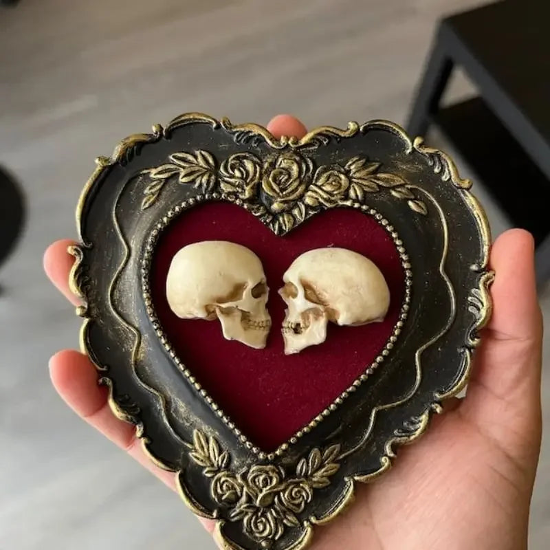 Framed Miniature Lover Skulls Resin Dark Academia Wall Art