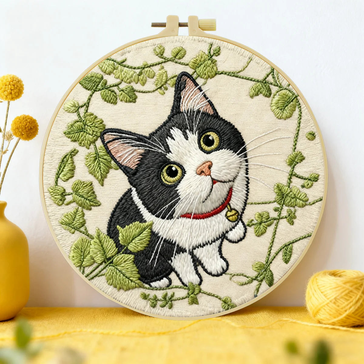 Cat in Ivy DIY Embroidery Kit for Beginners