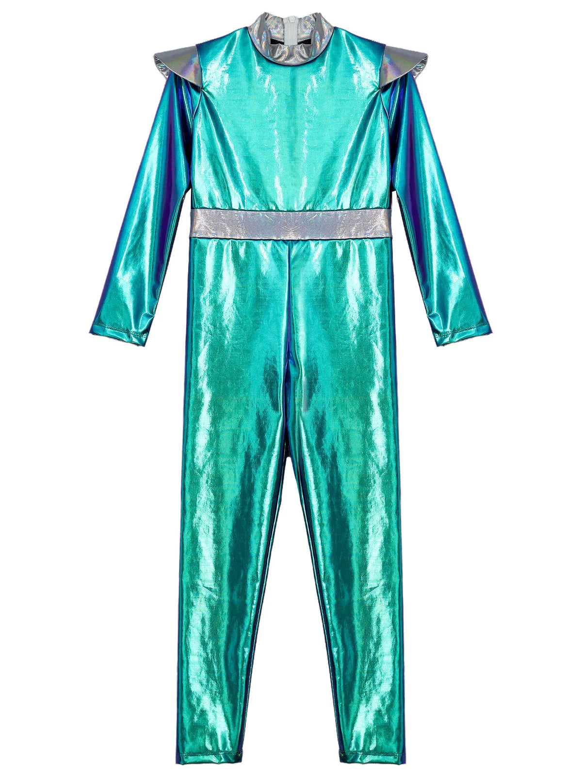 Girls Boys Alien Costume Shiny Metallic Full Body Suit Space Astronaut Robot Halloween Dress Up