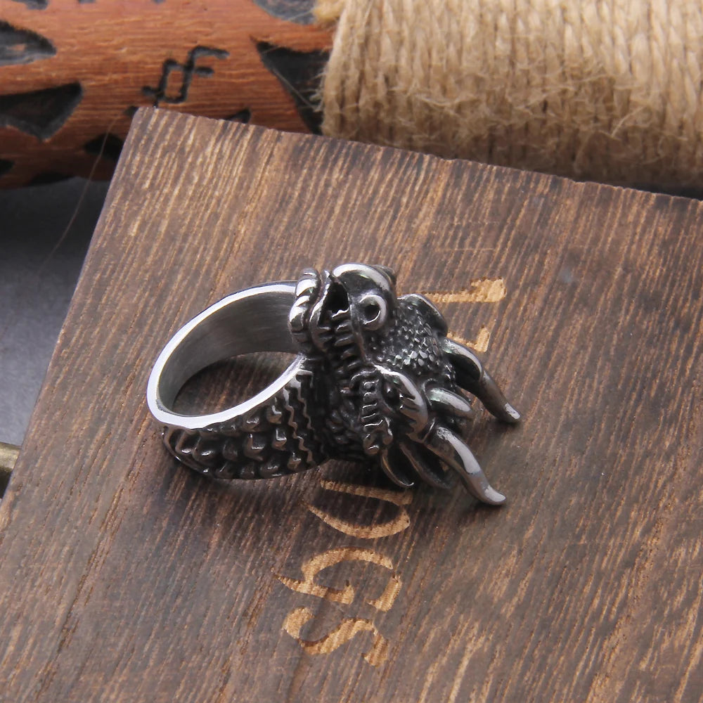 Vegvisir Viking Dragon Ring Stainless Steel with Wooden Box