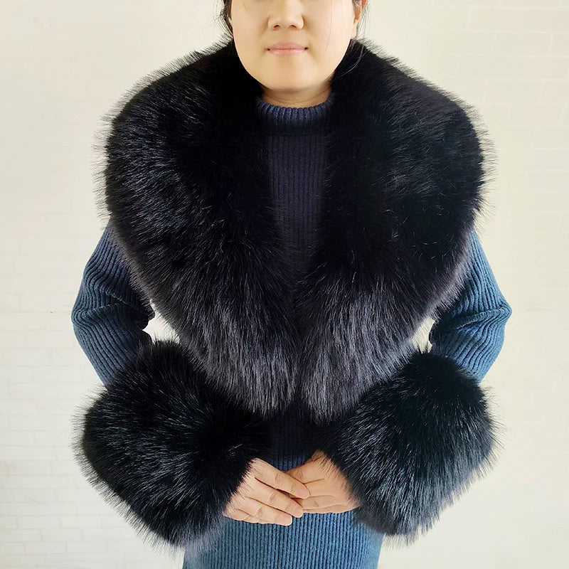 Large Faux Fox Fur Scarf Winter Warm Fluffy Collar And Cuff Sets 19 Colours