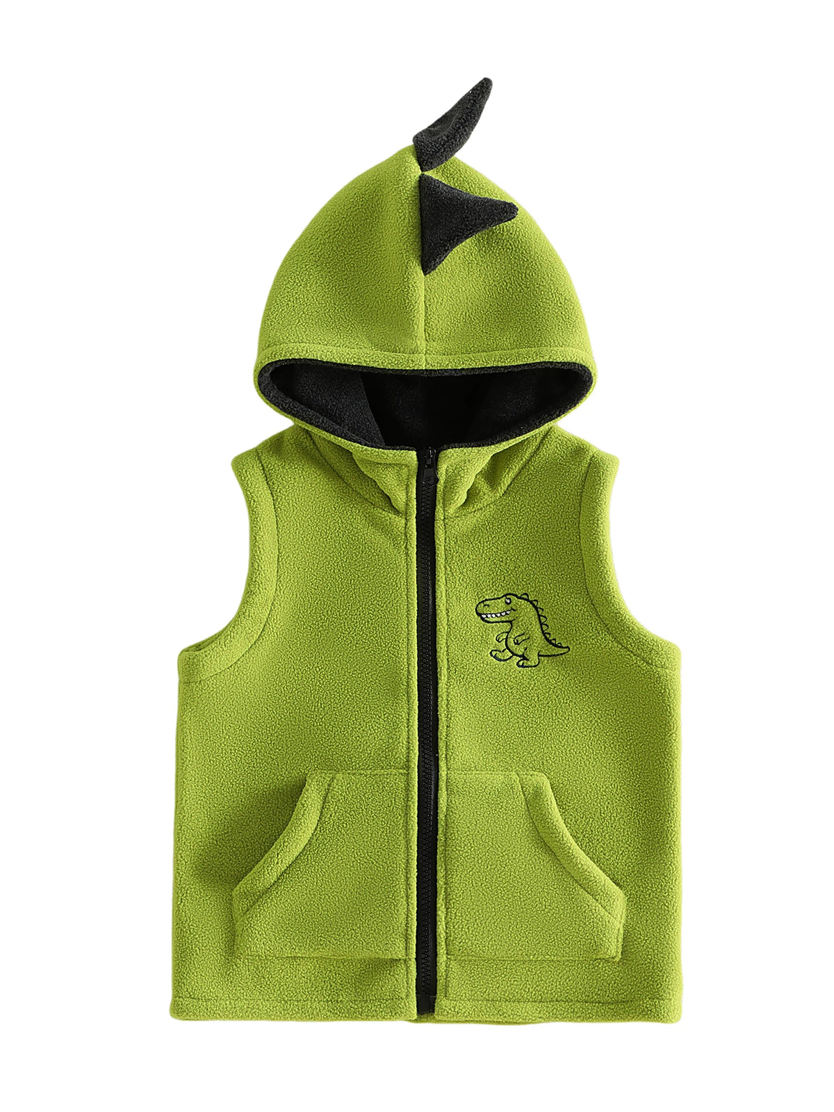 Dinosaur Fleece Vest Toddler Boy Hooded Cute Embroidery Full-Zip Sleeveless Jacket Coats Outerwear