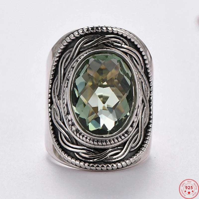 Portal Key to the Fae Realms S925 Sterling Silver Rings Green Crystal Morganite