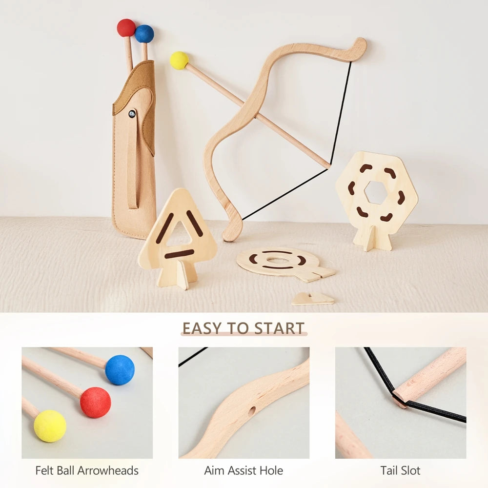 Bow and Arrow Toy Archery Set for Children Montessori Wooden Outdoor Toys Fine Motor Skills