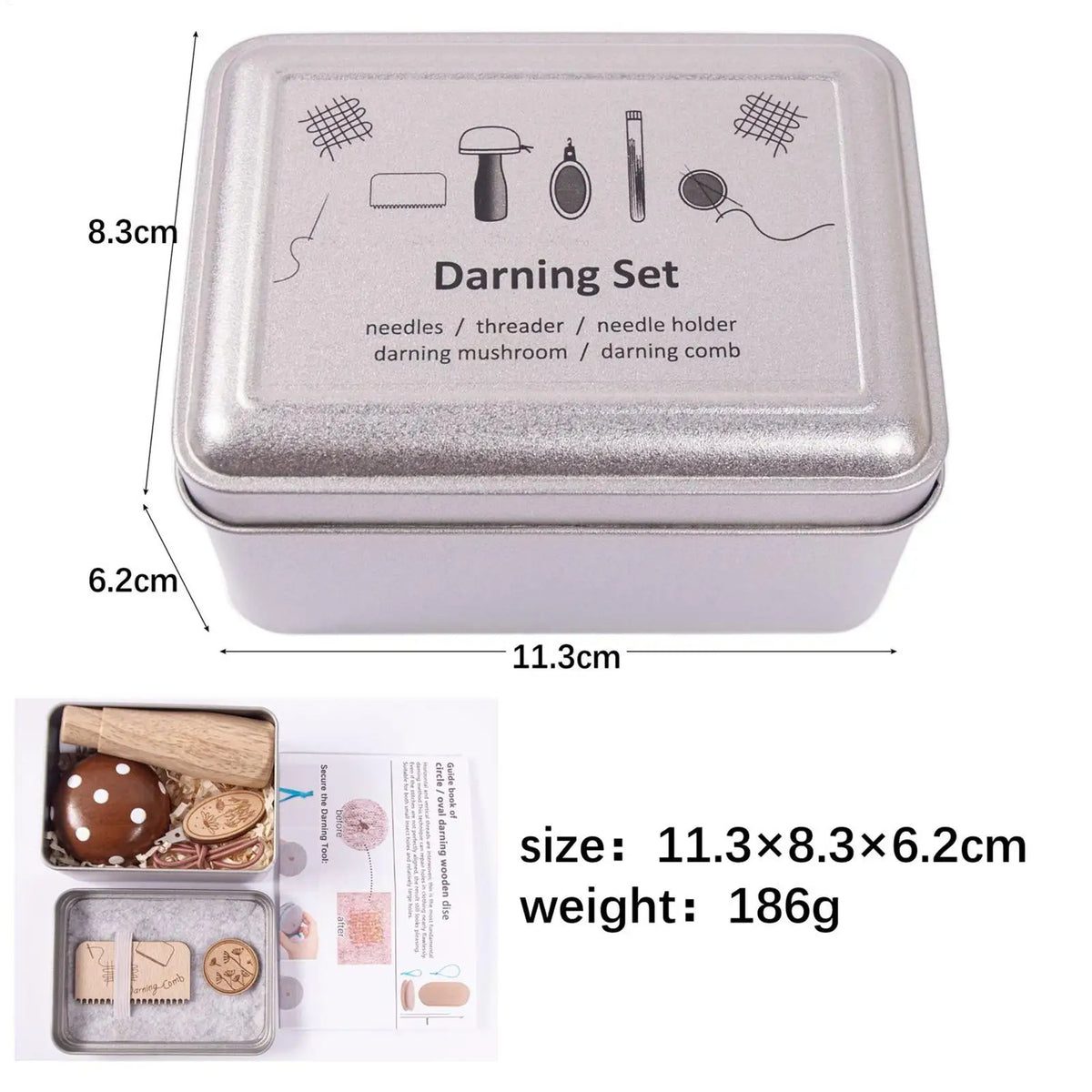 Wooden Mushroom Darning Kit Loom Complete Craft Supplies Sock Repair Kit Mending Tool For Embroidery DIY Crafts Clothes Fabric