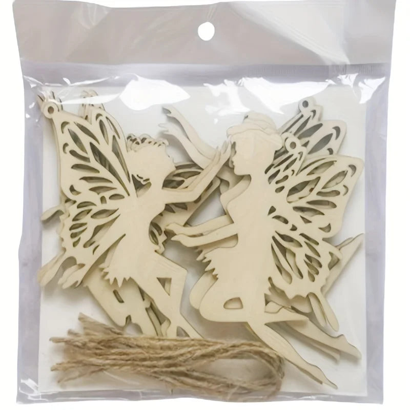 8 Pack Wood Fairy Cutouts Hanging Ornaments DIY Craft Gift Tags