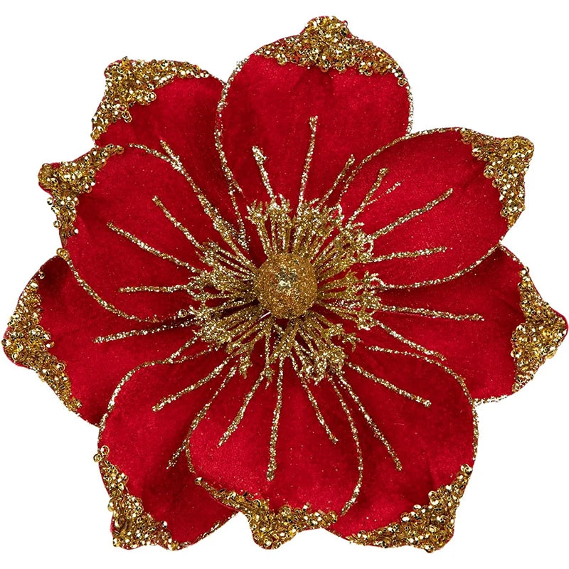 1Pcs 24cm Velvet Artificial Magnolia Christmas Flowers Bouquet Christmas Tree Ornaments Decoration