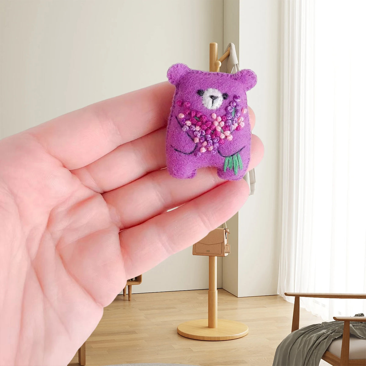 Bouquet Bear Doll Miniature Pocket Hug 5.5*4cm Felt Little Plushie Toy