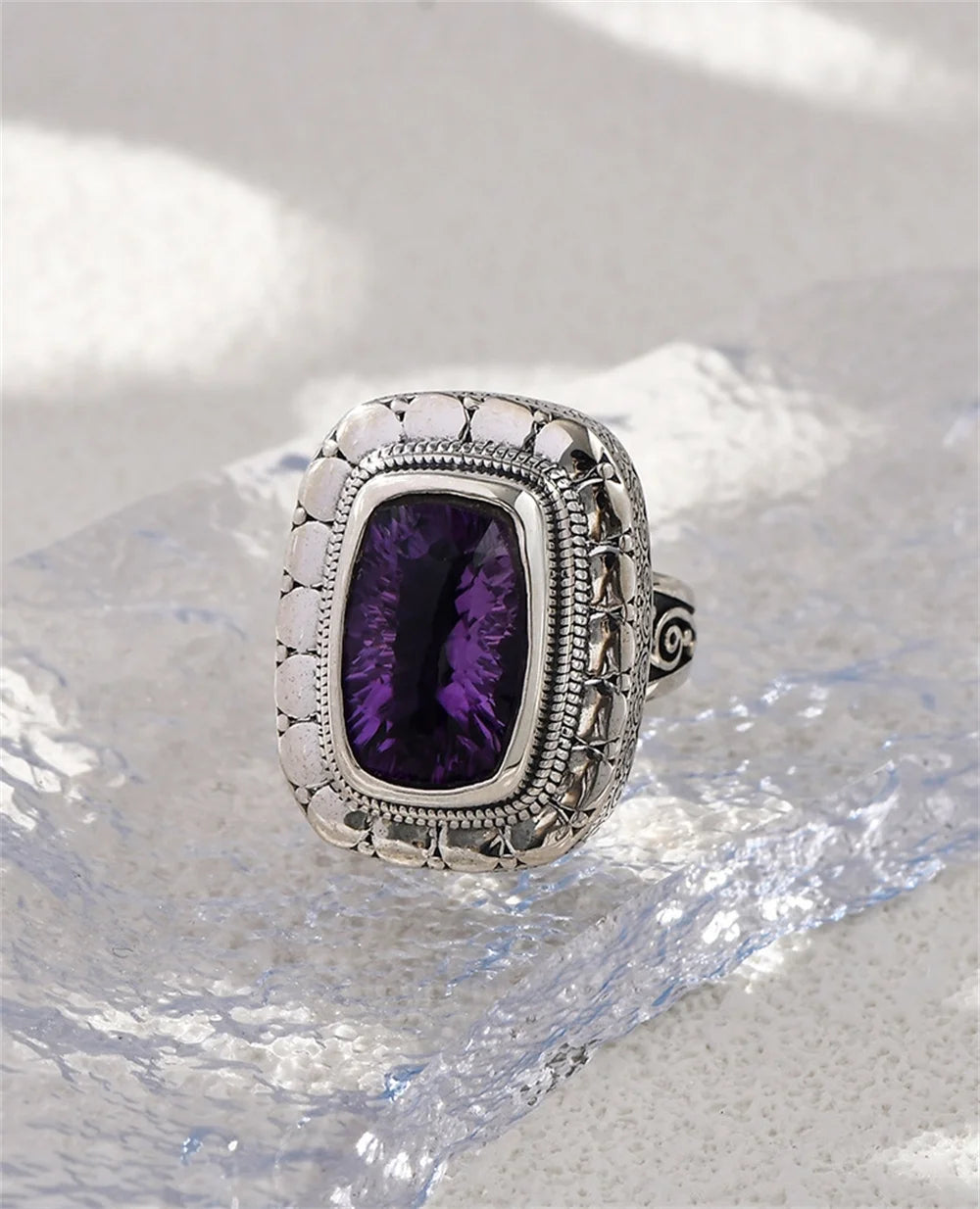 Circe's S925 Sterling Silver Rings Natural Amethyst Yellow Crystal