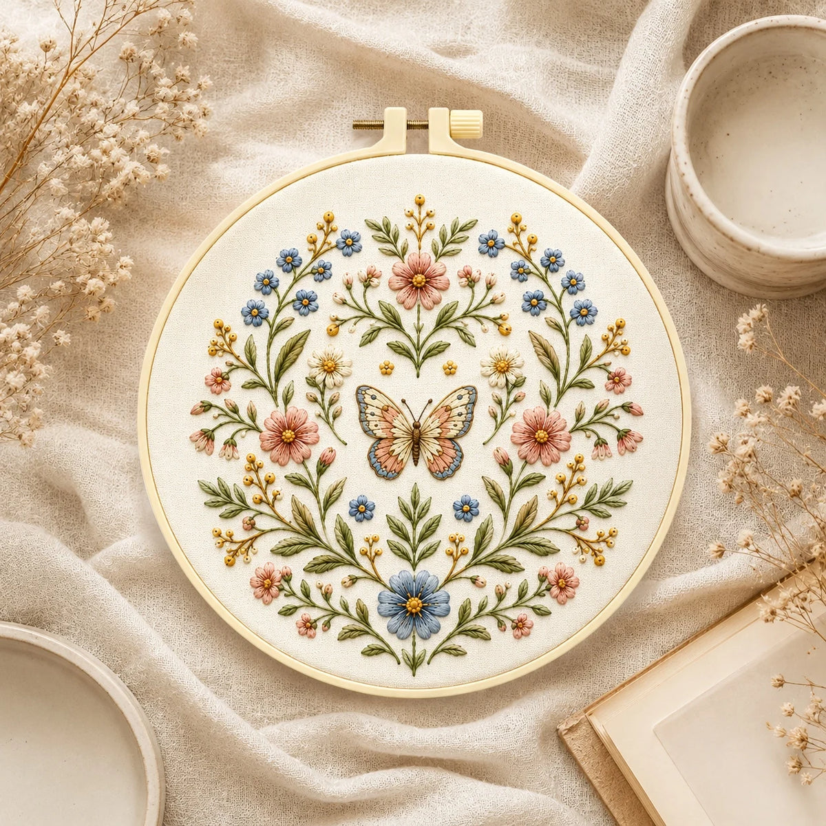 Wildflower Butterfly Pattern DIY Embroidery Kit for Beginners