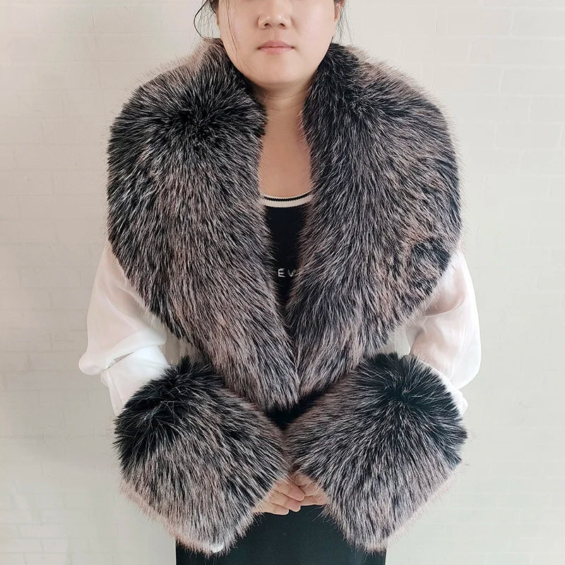 Large Faux Fox Fur Scarf Winter Warm Fluffy Collar And Cuff Sets 19 Colours