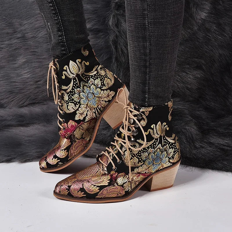 Marie Antoinette Handmade Embroidered Ankle Boots