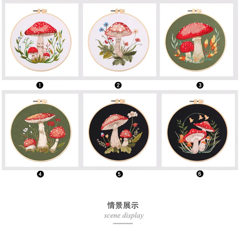 Mushroom Embroidery Kit DIY Needlecraft for Beginners