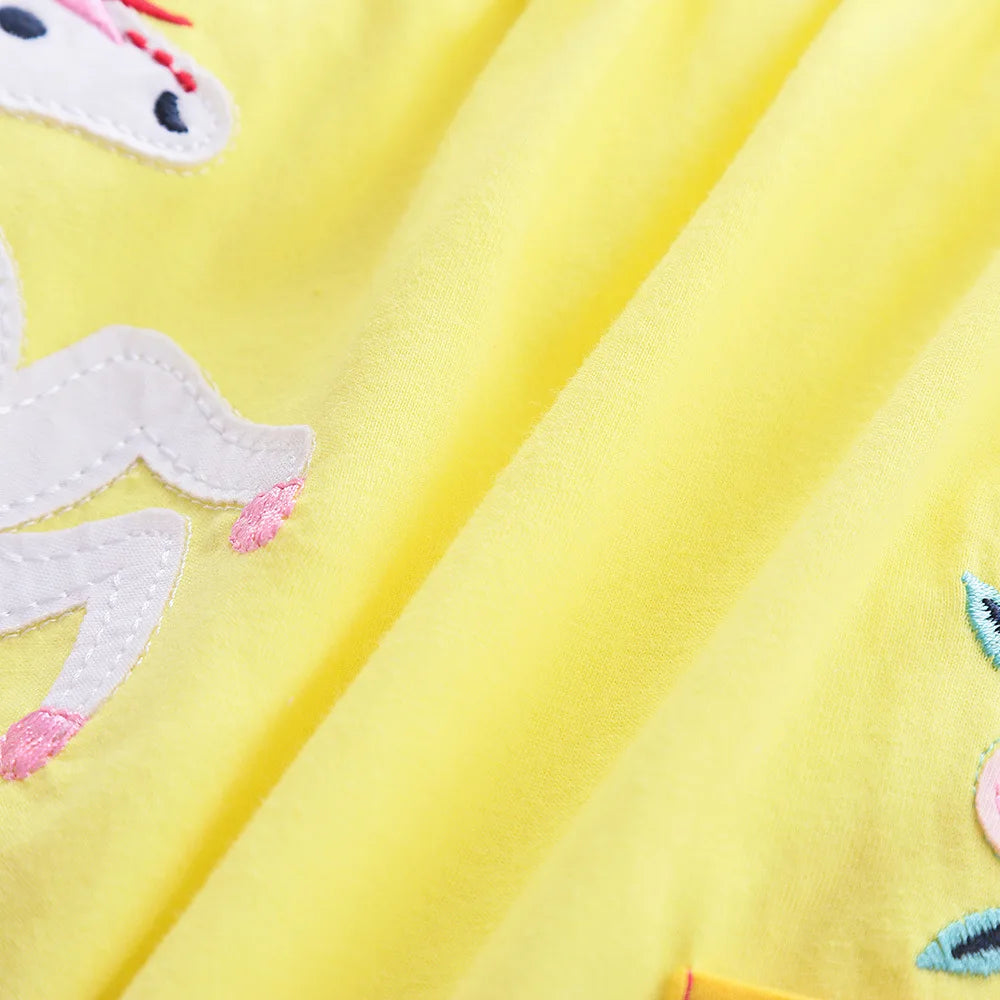 Girls' Long Sleeve Unicorn Dress Two Pockets Rainbow Sleeves