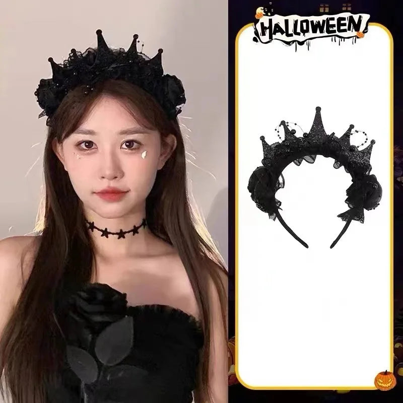 Gothic Black Rose Lace Crown Victorian Photo Shoot Costume Cosplay