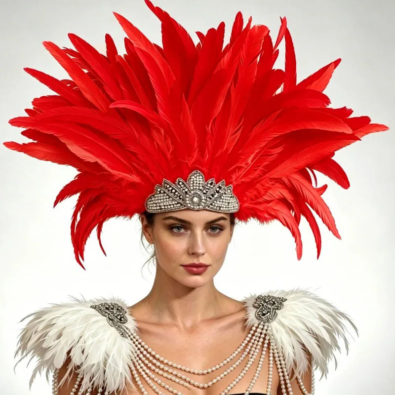 Venetian Carnivale Style Glitter Sequins Feather Crown Costume Headpeice