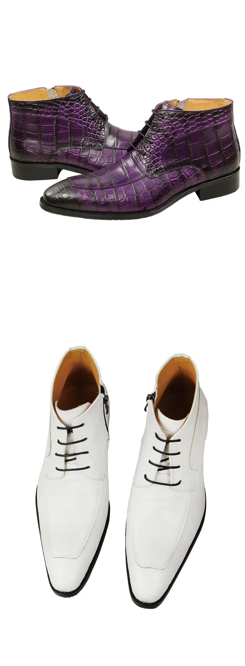 Gator Boots Pointed Toe Mens Genuine Leather Shoes White Purple Green
