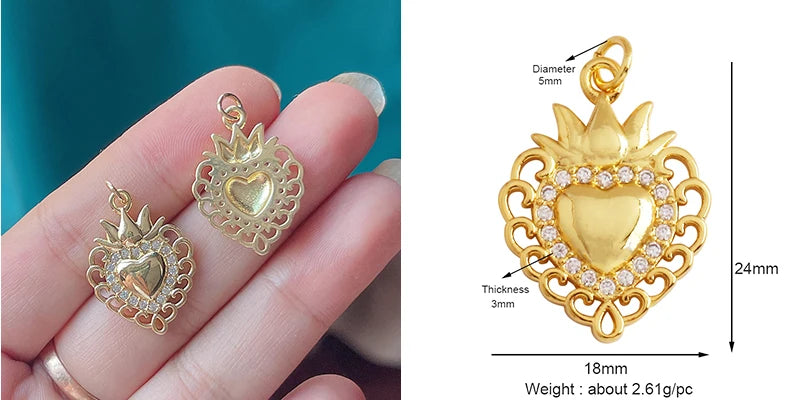 Red and Gold Sacred Heart Charms 18K Gold Plated for Jewellery Making