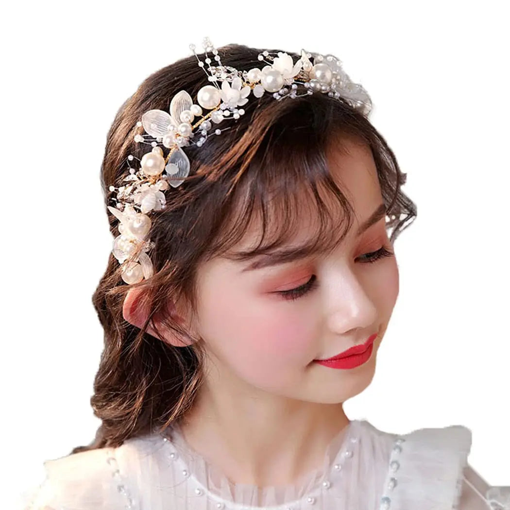 Girls Pearl Flower Wreath Floral Garland Head Hoop