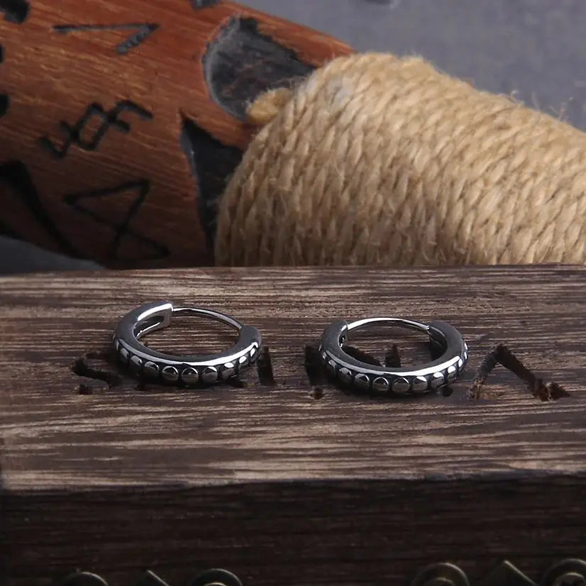 Circle Stainless Steel Huggie Hoop Earrings for Men with Wooden Box