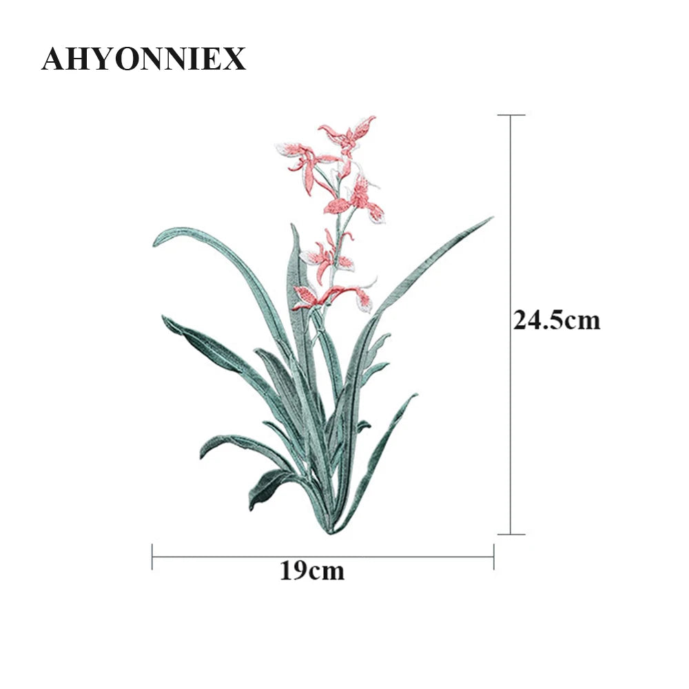 Orchid Flower Iron on Applique Floral Patch DIY Craft 19 X 24.5CM