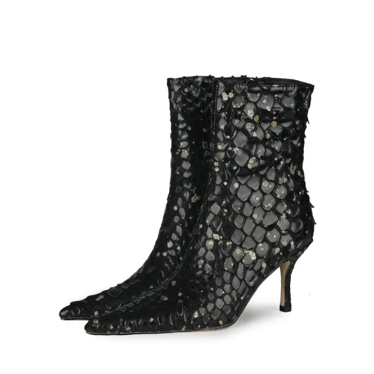 Sssseriously Ssssasssy Sssshort Boots Black Red Snake Ankle Boots