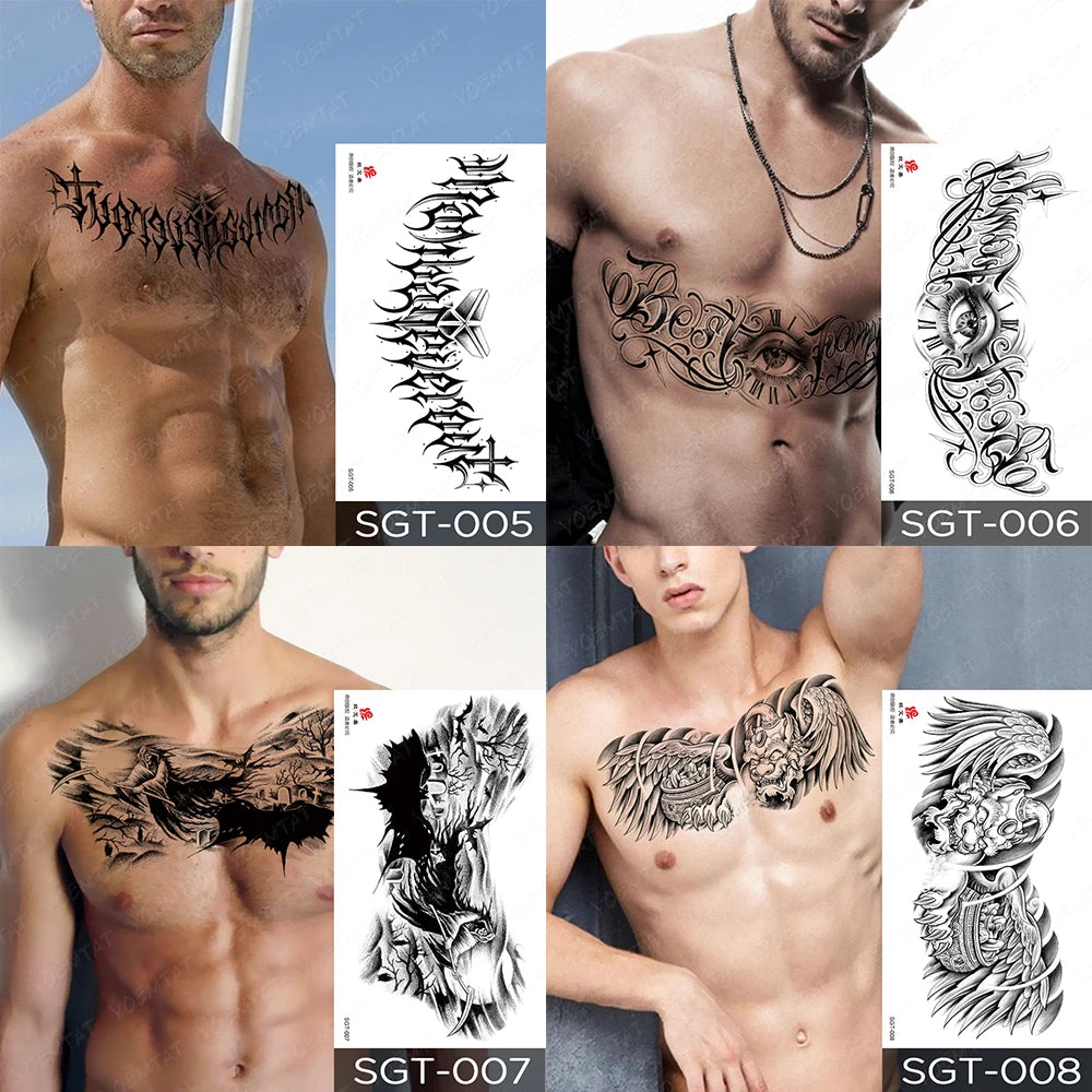 Large Body Art Collar Waist Shoulder Back Temporary Tattoos