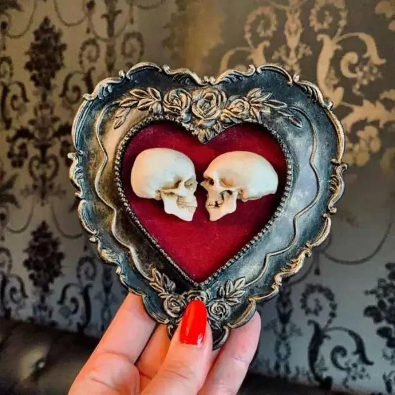 Framed Miniature Lover Skulls Resin Dark Academia Wall Art