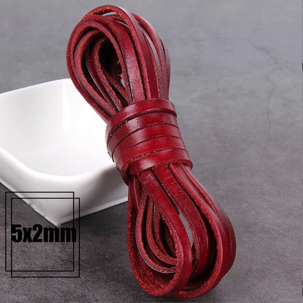 1/2/3/4/5/6/8mm 2 meter Red Coffee Genuine Leather Cord Flat/Round Rope DIY Jewellery Making