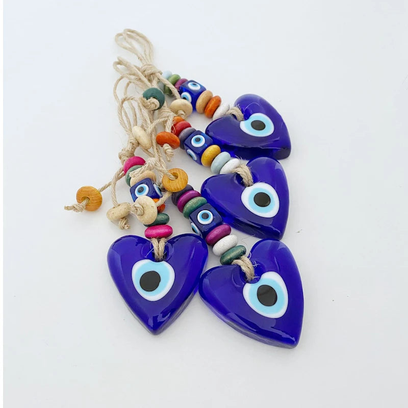 Protection Charm Turkish Evil Eye Hamsa Glass Heart Shape Wall Hanging Keychain