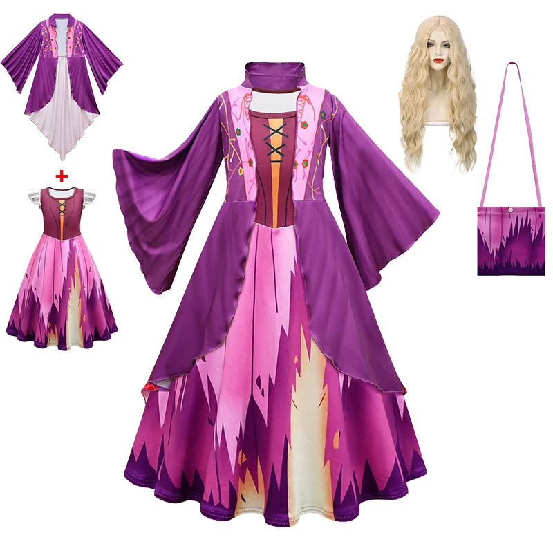 Hocus Pocus 2 Costume Girls Sanderson Sisters Children Sarah Witch Dress