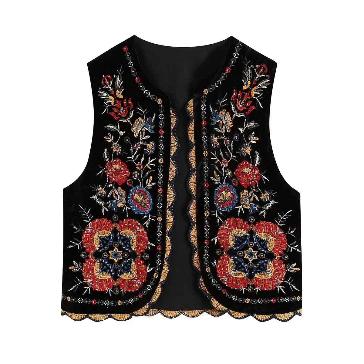 Kezia's Sequinned Embroidered Velvet Waistcoat Vest