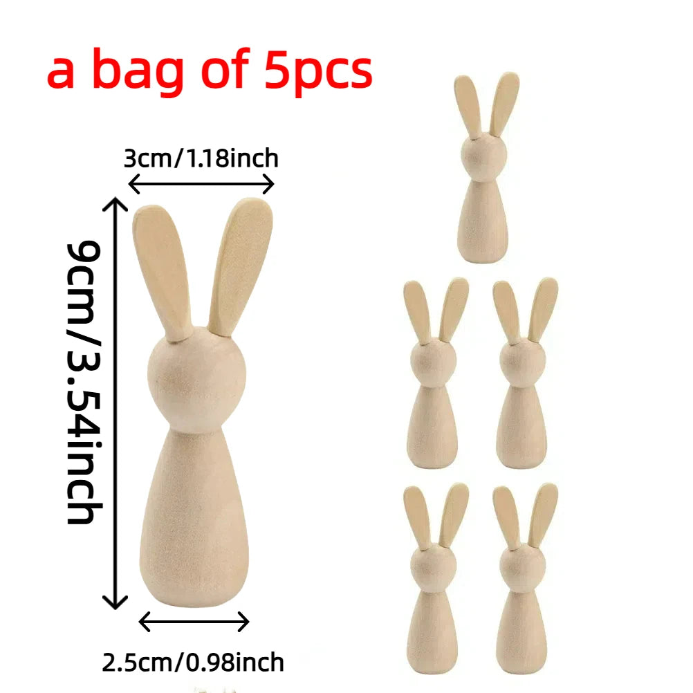5pcs Easter Wooden Bunnies Unfinished DIY Craft Kit for Easter Decor