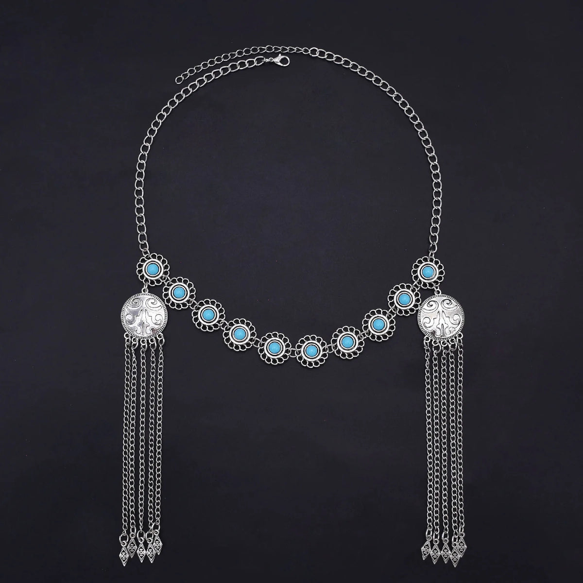 Kazakh Forehead Chain Silver Tassel Headband