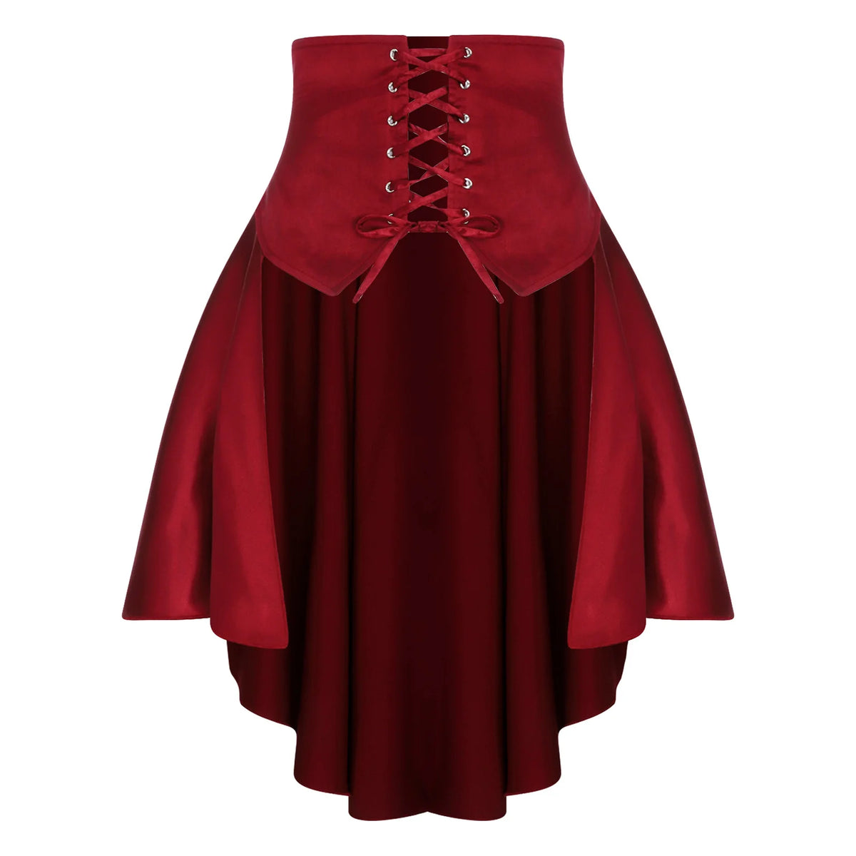 Gothic Steampunk Satiny Pirate Skirt Front Lace-up Tiered Irregular Hem Skirt Waist Belt Medieval Costume