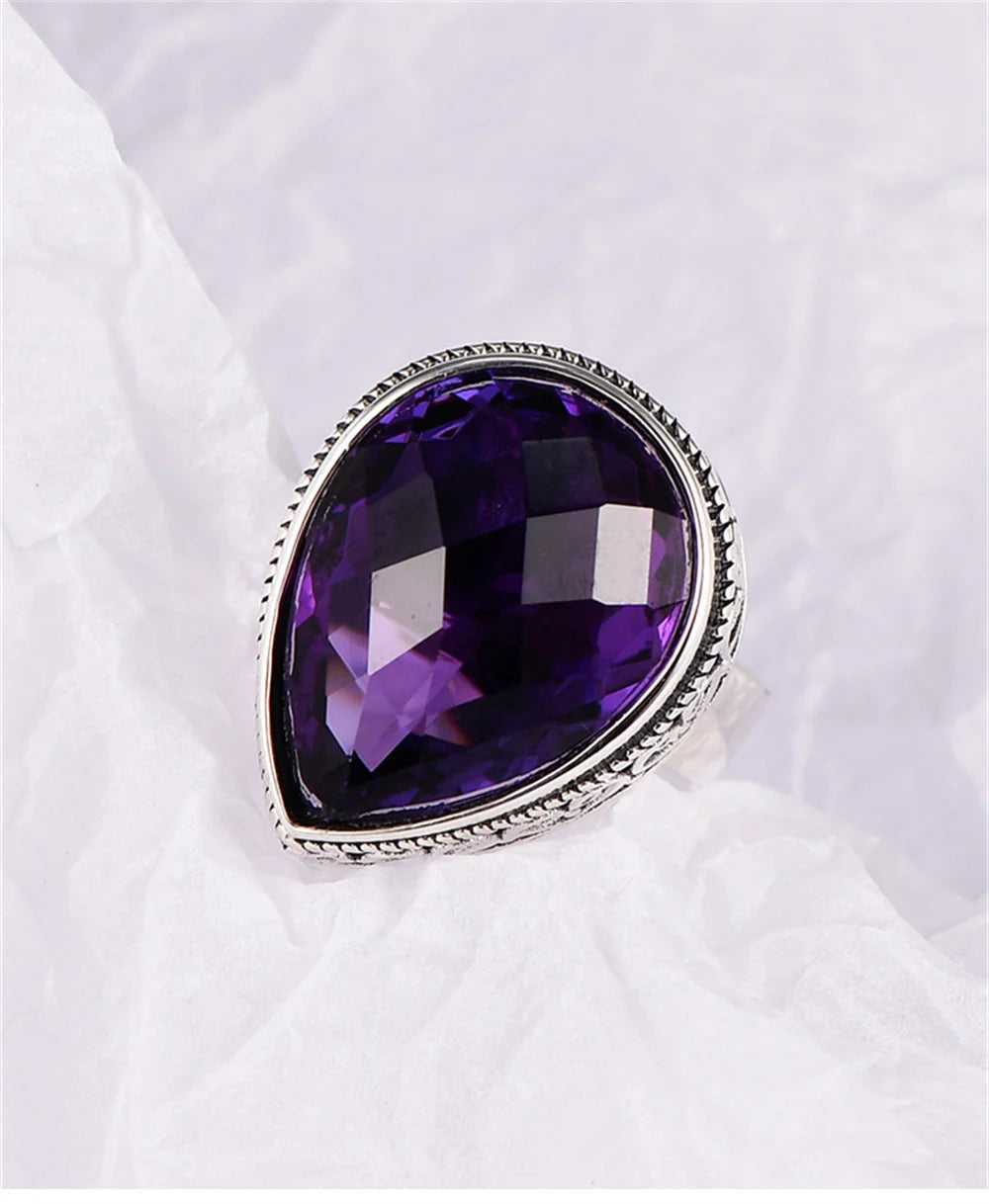 Tear of the Kraken S925 Sterling Silver Ring Waterdrop Amethyst