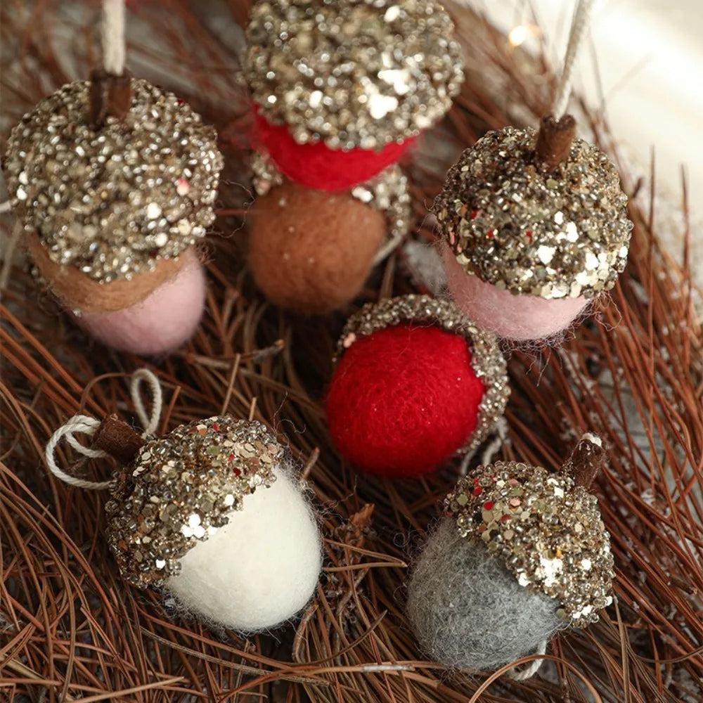 Wool Felt Glittery Acorn Ornaments Christmas Tree Hanging Decor
