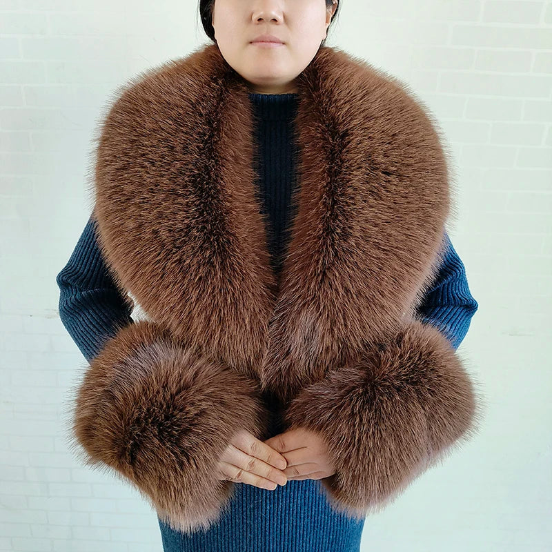 Large Faux Fox Fur Scarf Winter Warm Fluffy Collar And Cuff Sets 19 Colours