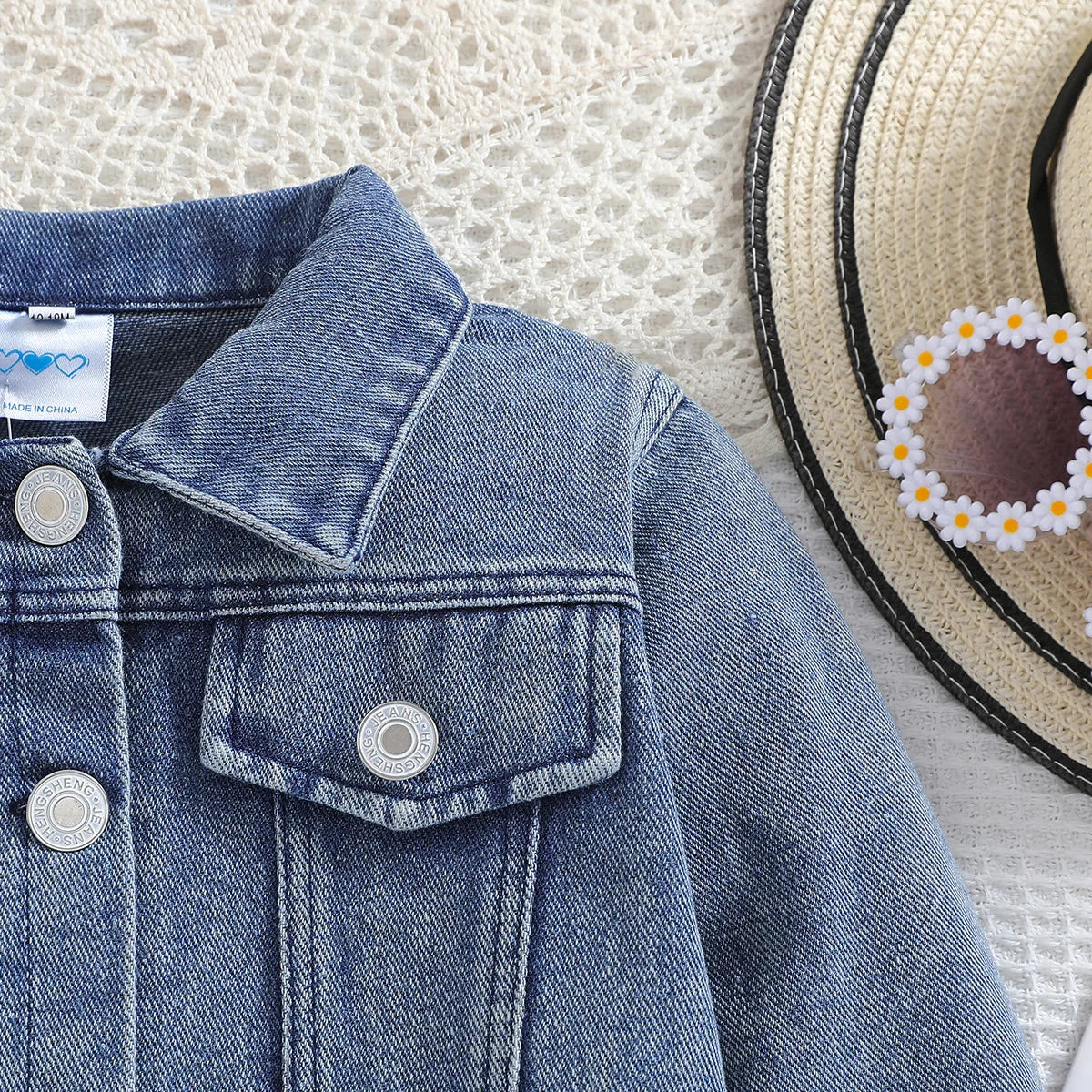 Cousin Crew and Sisters Letter Printed Denim Jackets for Girls