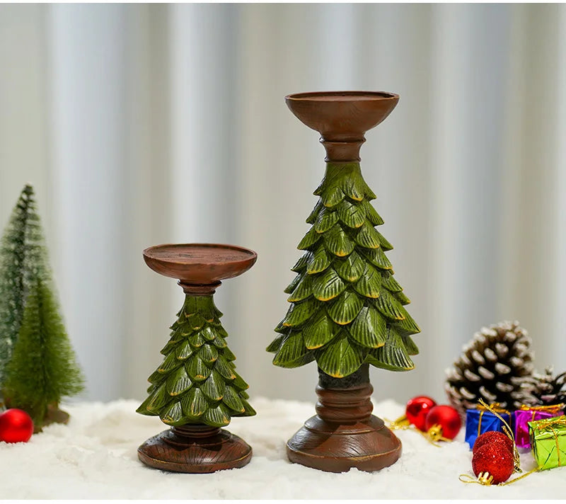 Resin Vintage Christmas Tree Candlestick Holders