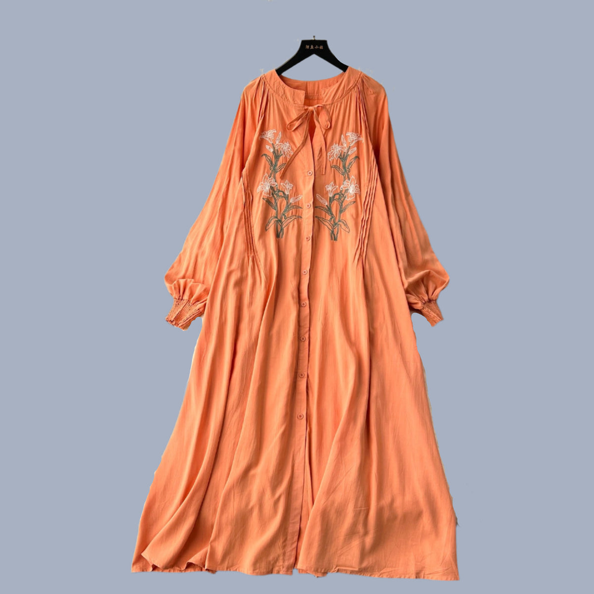Olive's Embroidered Long Sleeve Shirt Dress