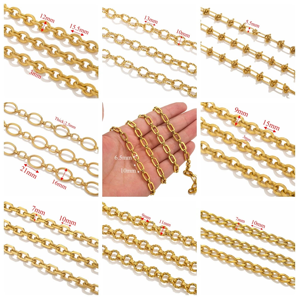 1meter PVD Gold Plated Stainless Steel Thick Large Heavy Chains Necklace Bracelet DIY Jewellery Making Finding